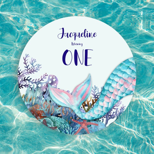 1st Birthday Watercolor Mermaid Under The Sea Invitation (Creator Uploaded)