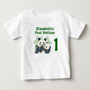 1st Birthday Watercolor Panda Bears Watercolor Baby T-Shirt