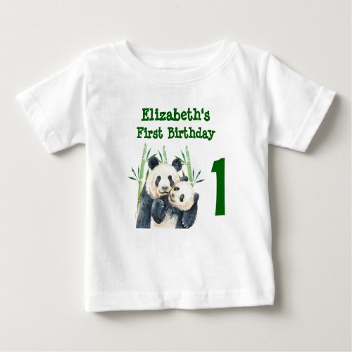 1st Birthday Watercolor Panda Bears Watercolor Baby T_Shirt