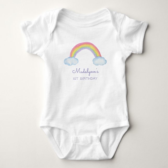 1st Birthday Watercolor Rainbow Baby Bodysuit (Front)