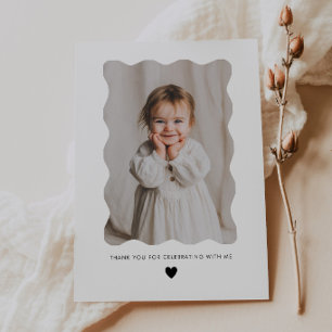 1st Birthday Wavy Photo Heart Thank You Card