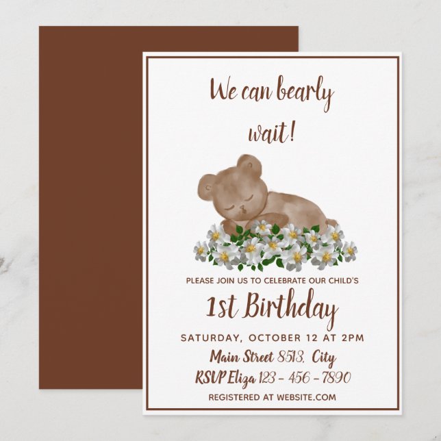 1st Birthday - We can Bearly wait Invitation (Front/Back)