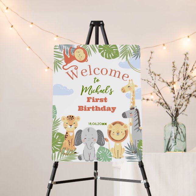 1st Birthday Welcome Foam Boards with Cute Animals (In Situ (Stand))