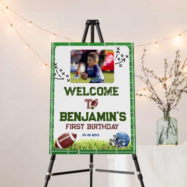 1st Birthday Welcome Sign Football First Year Down (In Situ (Stand))