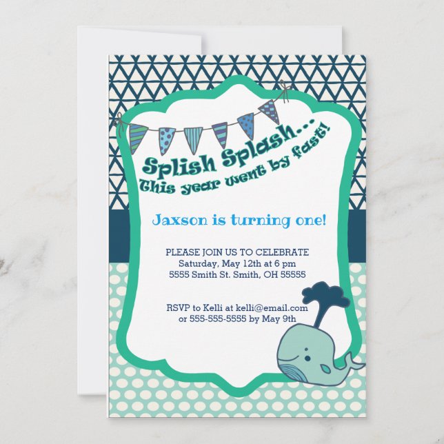 1st Birthday Whale Invitation (Front)