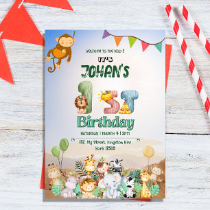 1st Birthday Wild Jungle Safari Themed Invitation