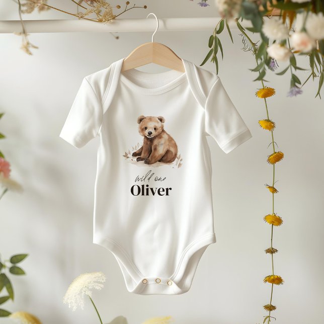 1st Birthday Wild One bear modern elegant party Baby Bodysuit (Creator Uploaded)