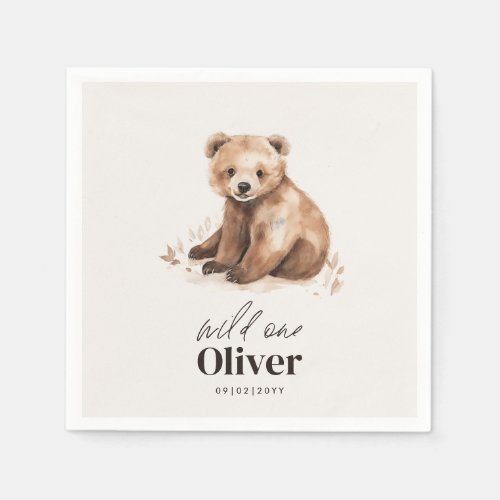 1st Birthday Wild One bear modern elegant party Napkins