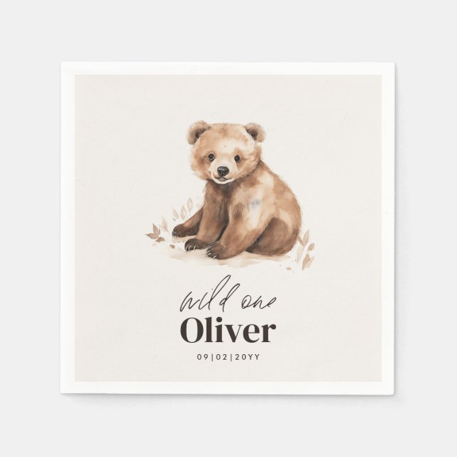 1st Birthday Wild One bear modern elegant party Napkins (Front)