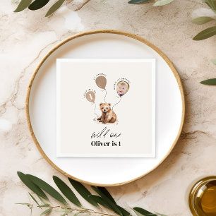 1st Birthday Wild One bear modern elegant Photo Napkins