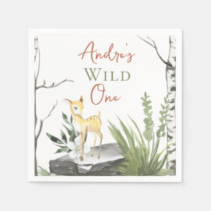 1st Birthday "Wild One" Brown Watercolor Baby Fawn Napkins