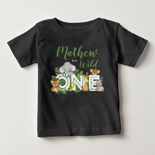 1st Birthday Wild One Jungle Safari Animals Baby T-Shirt (Front)