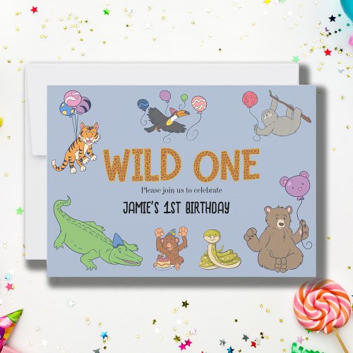 1st Birthday Wild One Jungle Safari Animals Invitation