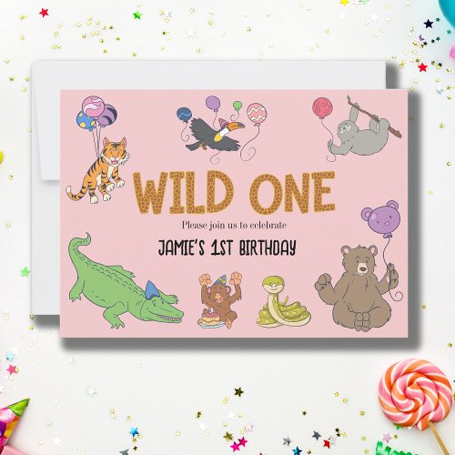 1st Birthday Wild One Jungle Safari Animals Invitation