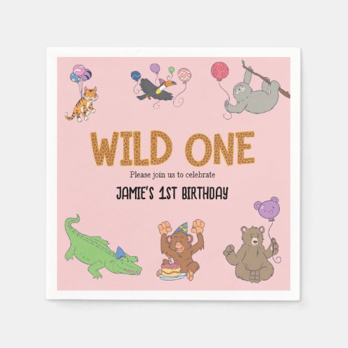 1st Birthday Wild One Jungle Safari Animals Napkins