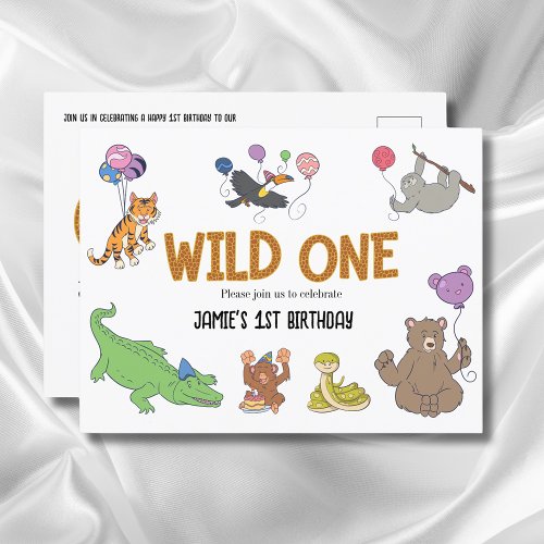 1st Birthday Wild One Jungle Safari Animals Postcard