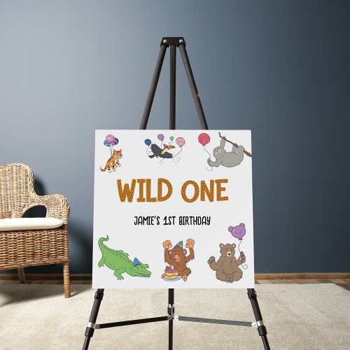 1st Birthday Wild One Jungle Safari Animals White Foam Board