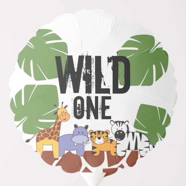1st Birthday Wild One Safari Jungle Birthday Party Balloon (Front)