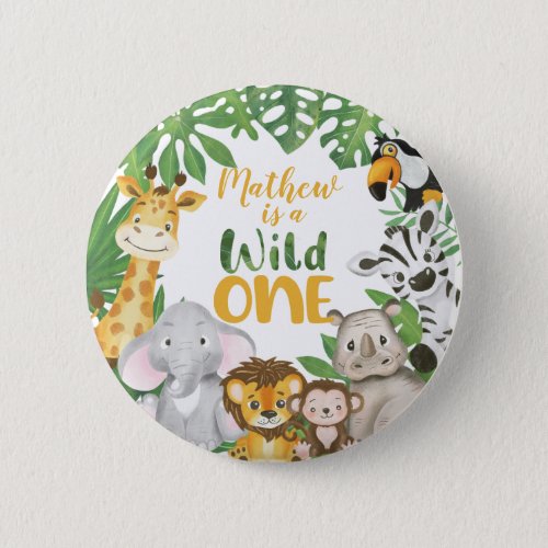 1st Birthday Wild One Safari Jungle Themed Button