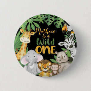 1st Birthday Wild One Safari Jungle Themed Button