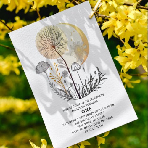 1st Birthday Wildflower Celestial Girl Modern Invitation