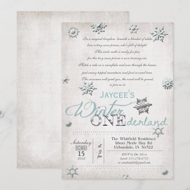 1st Birthday Winter Onederland Invitation (Front/Back)