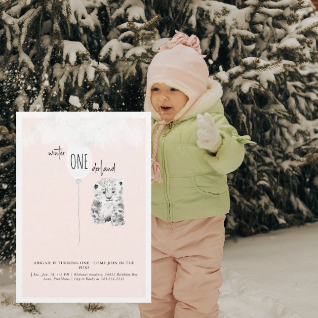 1st Birthday Winter Wonderland Leopard Birthday  Invitation (Creator Uploaded)