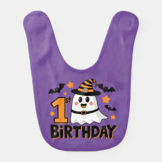 1st Birthday with Ghost and Bats Halloween  Baby Bib