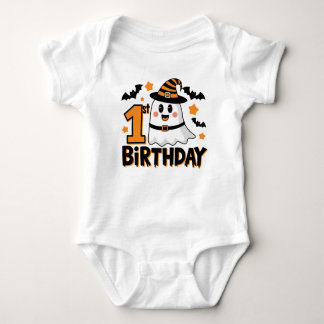 1st Birthday with Ghost and Bats Halloween  Baby Bodysuit