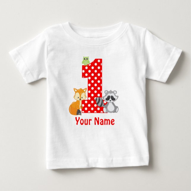 1st Birthday Woodland Animals Personalized T-shirt (Front)