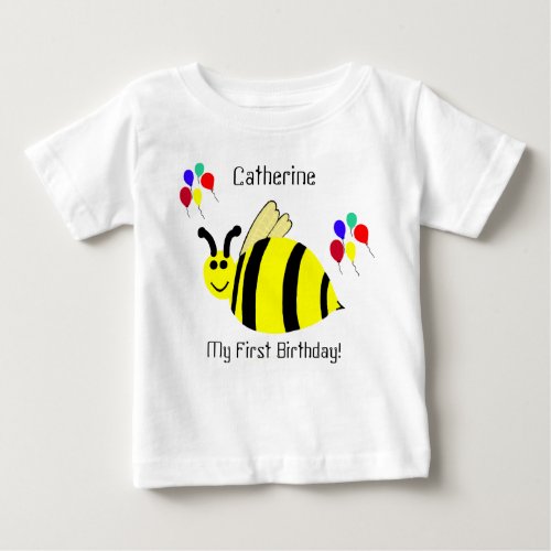 1st Birthday Yellow Bumble Bee  Balloons Shirt