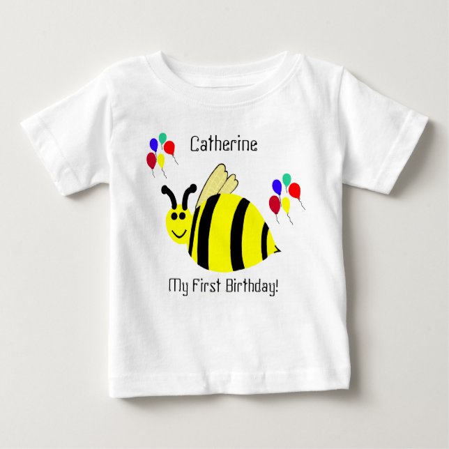 1st Birthday Yellow Bumble Bee & Balloons Shirt (Front)