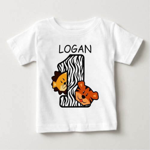 1st Birthday ZEBRA Tiger and Lion 1 Year Old A7 Baby T_Shirt