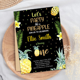 1st Black Pineapple Birthday Invitations