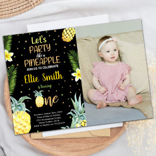 1st Black Pineapple Birthday Invitations w photo