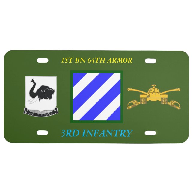 1ST BN 64TH ARMOR 3RD INFANTRY DIVISION LICENSE PLATE (Front)