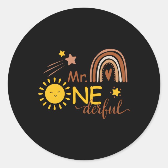 1St Boho Rainbow Little Mr One-Derful Py Classic Round Sticker (Front)