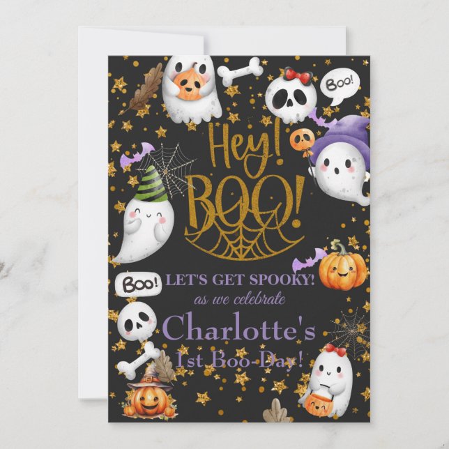 1st Boo-day Girls Halloween Birthday Party Invitation (Front)