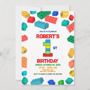1st Building Blocks Birthday Invitation, Blocks Invitation