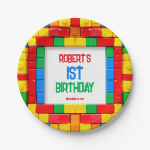 1st Building Blocks BIRTHDAY Paper Plates