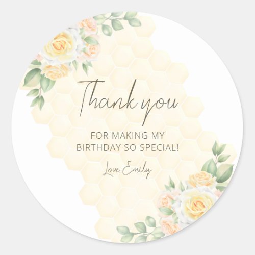 1st Bumble Bee Day Birthday Honey Floral Thank You Classic Round Sticker