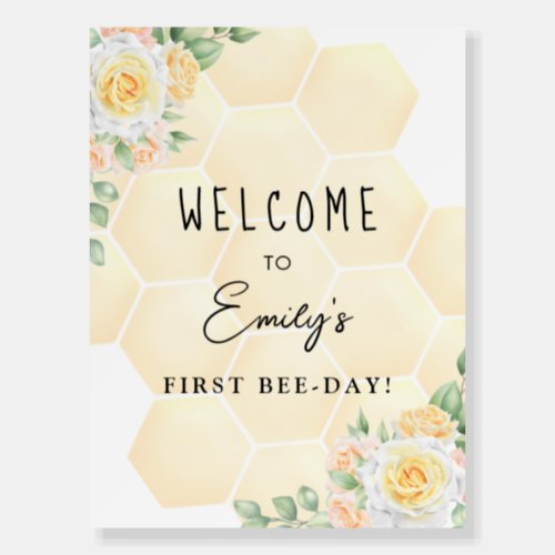 1st Bumble Bee Day Birthday Honey Floral Welcome P Foam Board