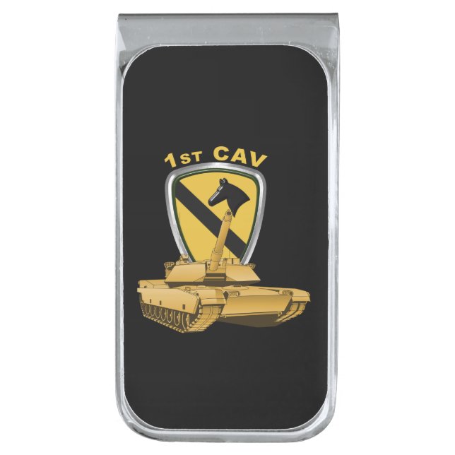 1st Cavalry Division 1st CAV Tank Silver Finish Money Clip (Front Vertical)