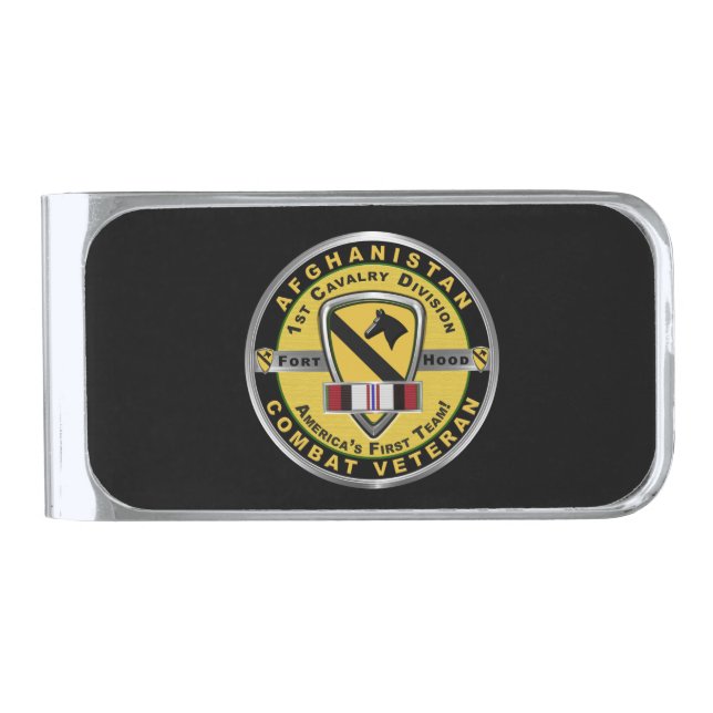1st Cavalry Division Afghanistan Veteran Silver Finish Money Clip (Front)