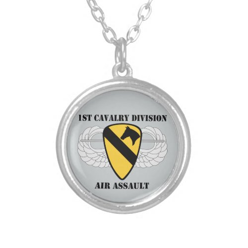 1st Cavalry Division Air Assault _ With Text Silver Plated Necklace