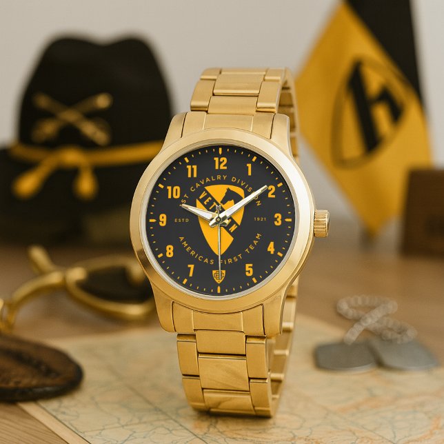 1st Cavalry Division America's First Team Veteran Watch (1st Cavalry Division America's First Team Veteran Tribute Gold Stainless Steel Watch)