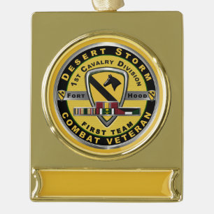 1st Cavalry Division Desert Storm Veteran  Gold Plated Banner Ornament