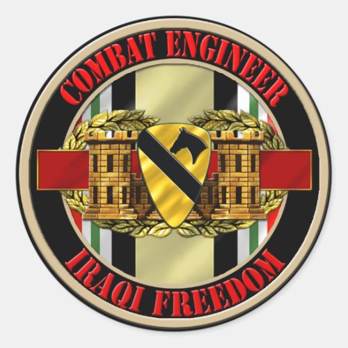 1st Cavalry Division Engineer OIF Classic Round Sticker