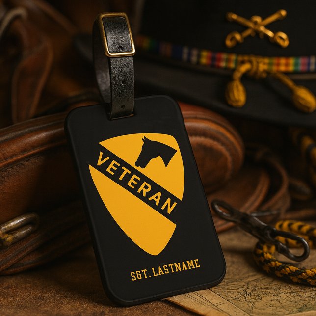 1st Cavalry Division "First Team" Personalized Luggage Tag (1st Cavalry Division Veteran Tribute Luggage Tag Mockup)