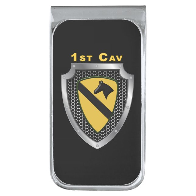1st Cavalry Division “First Team” Silver Finish Money Clip (Front Vertical)